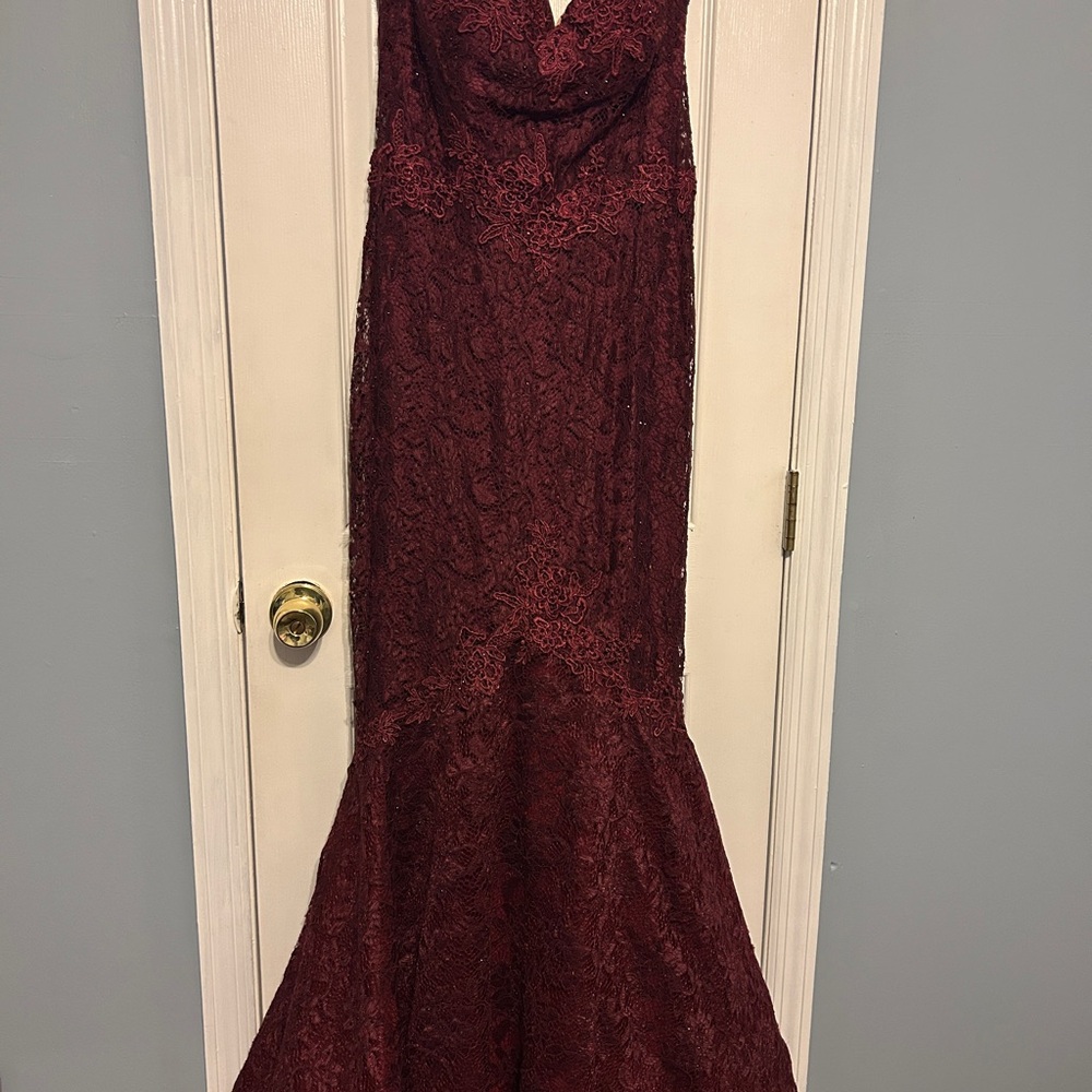 Elegant Burgundy Lace Gown